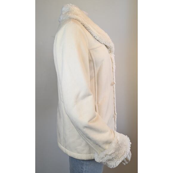 Jones New York Jacket Small Ivory Faux Shearling Trim Button Front Winter Cozy - Picture 4 of 12